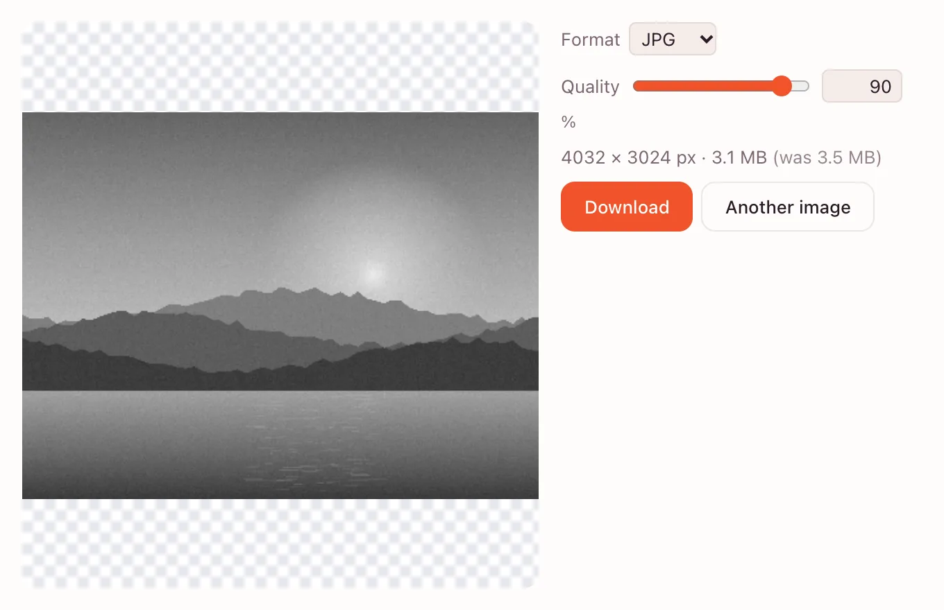Black and white filter — the photo turned grey with format and quality controls