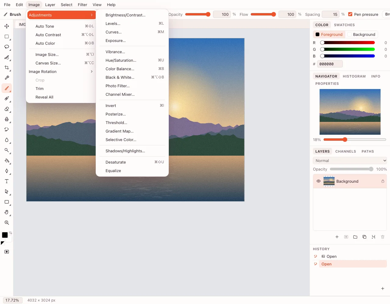 Photo filters examples — the Image → Adjustments menu