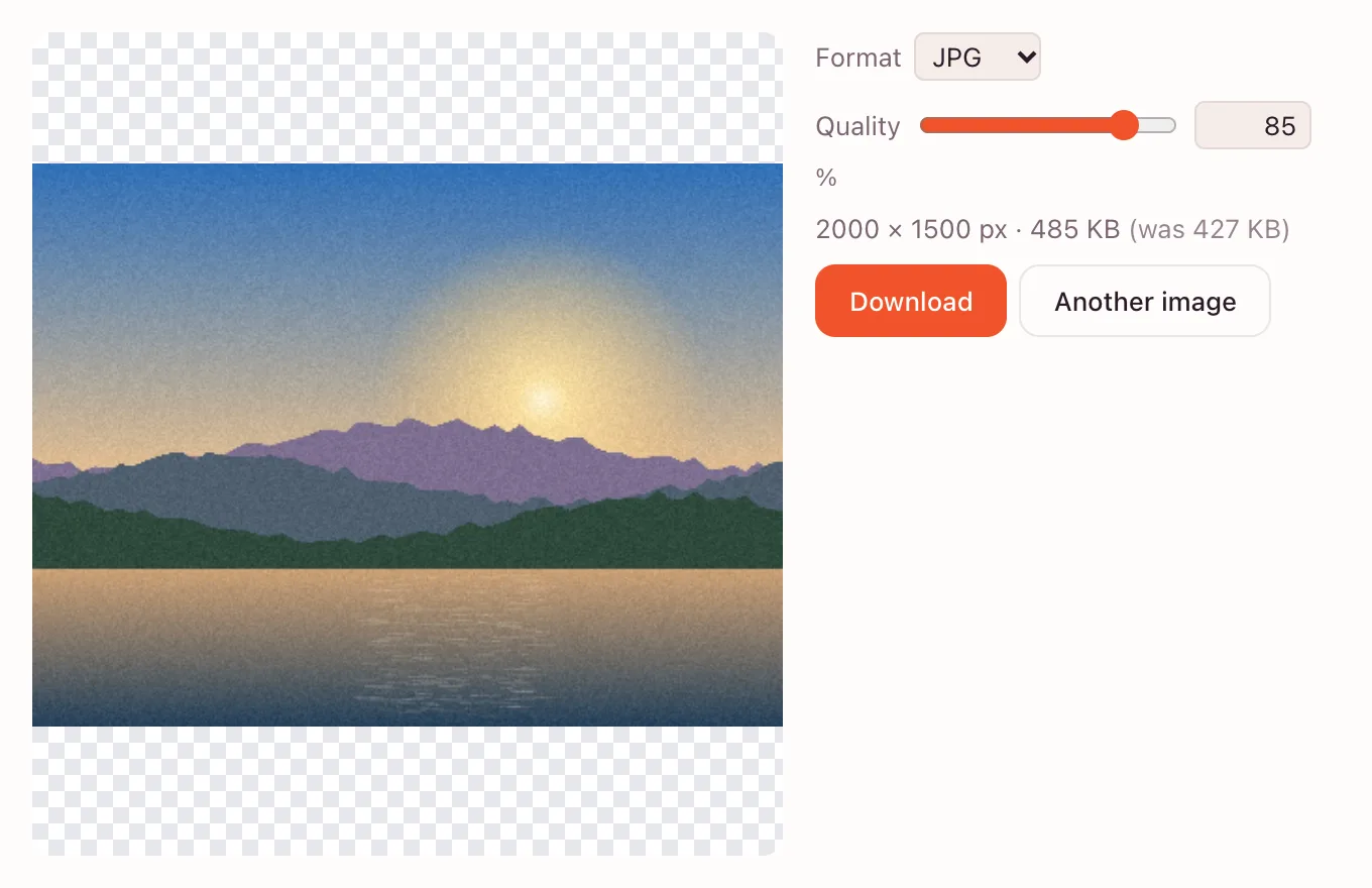 WebP to JPG — result size before download