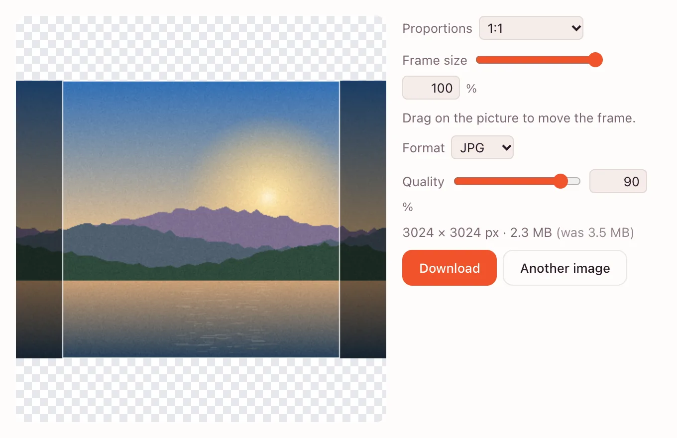 Crop photo — the frame on a picture and the Proportions list