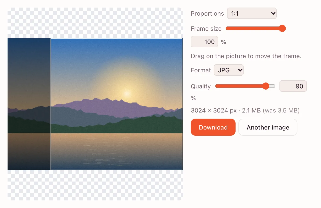 Crop photo — final dimensions and format before download
