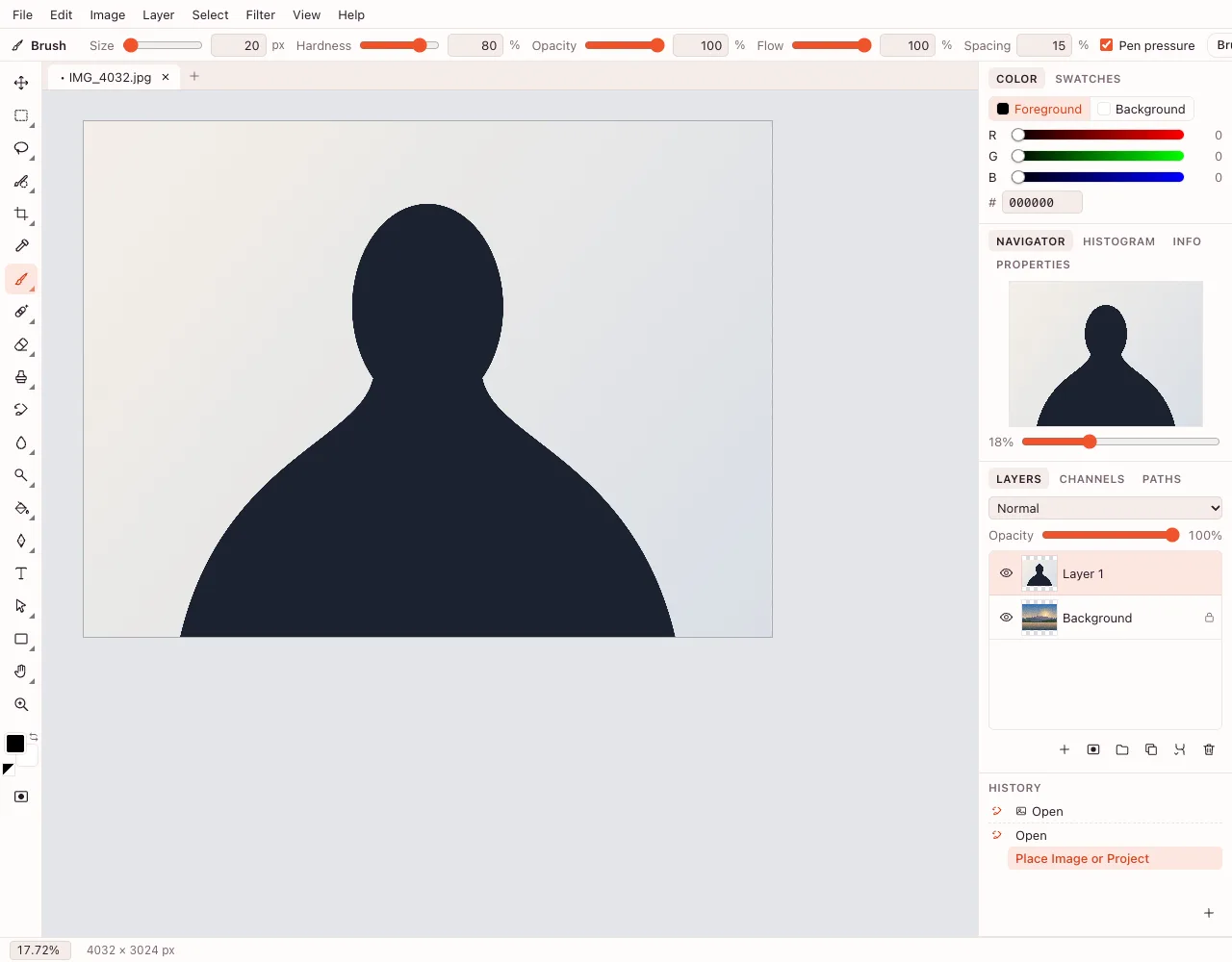 Combine two images — the second photo placed on its own layer, transform handles around it