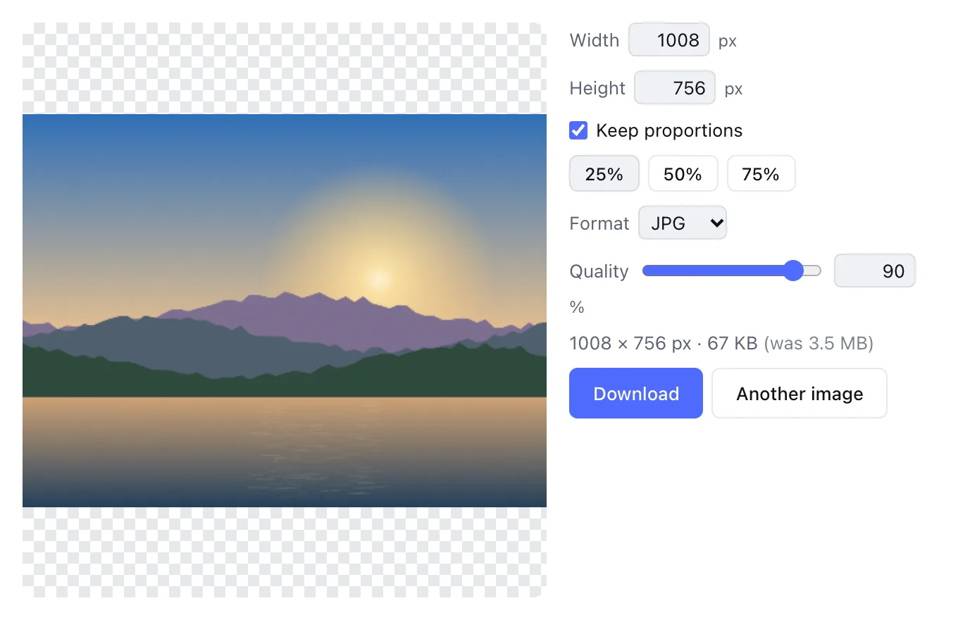 Resize an image — width, height and percent controls