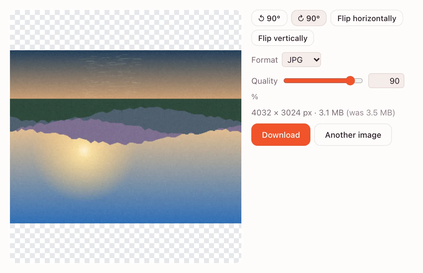 Rotate image — the result and format before download
